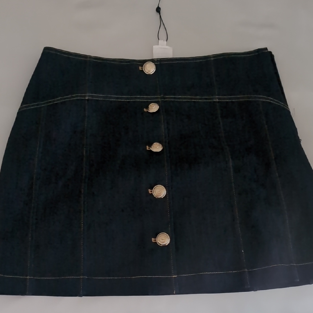 Cinq à Sept  Denim Skirt with Gold Buttons